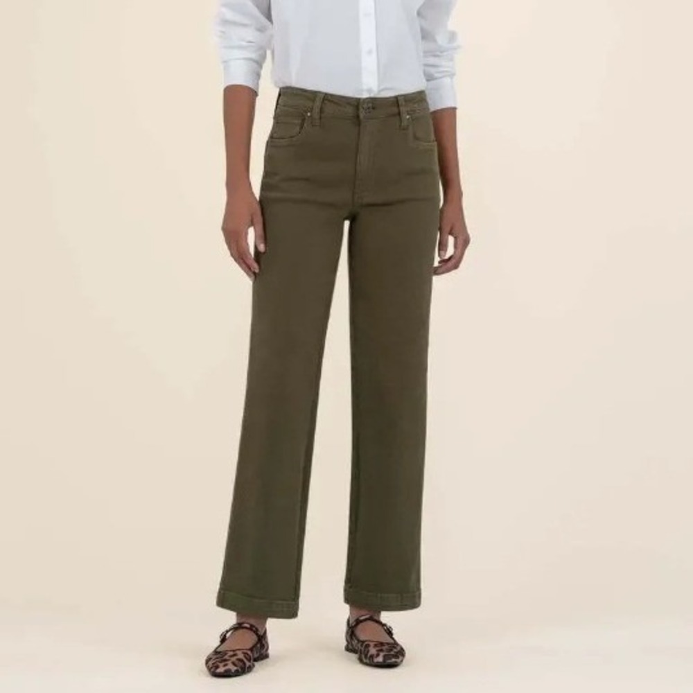 KUT from the Kloth Pattie Straight Leg Pants Womens 16 Olive Green Stretch Work
